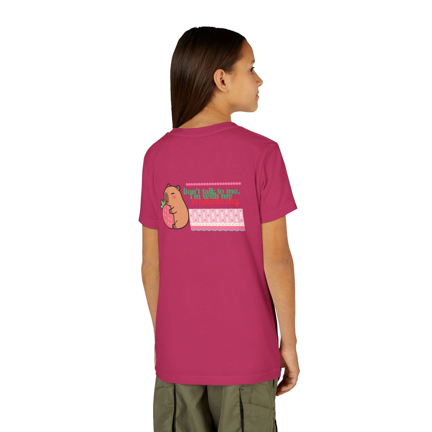 Capybara Hugging Strawberry Youth Tee