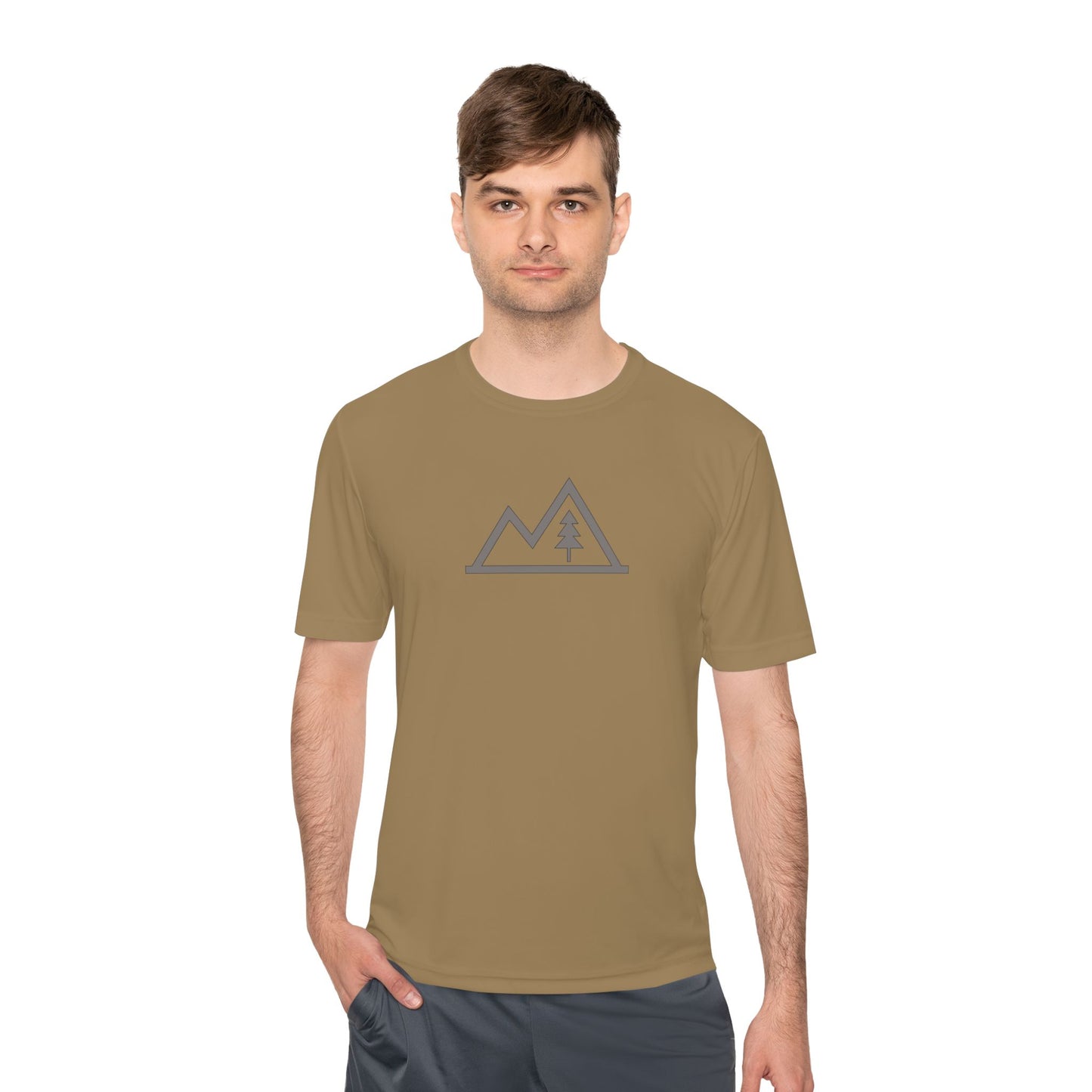 Mountain Outline Tee — Minimal Tree Graphic Performance Shirt