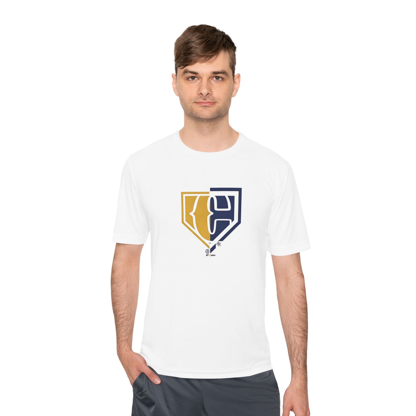 Baseball Shield Performance Tee — Split Team Logo Moisture-Wicking Shirt