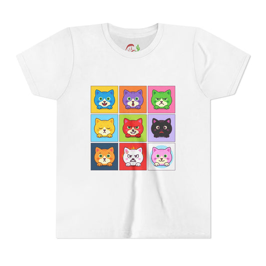 Playful Cat Faces Youth Tee | Cute Animal Shirt for Kids, Stylish Summer T-shirt, Perfect Gift for Cat Lovers, Birthday or Holiday