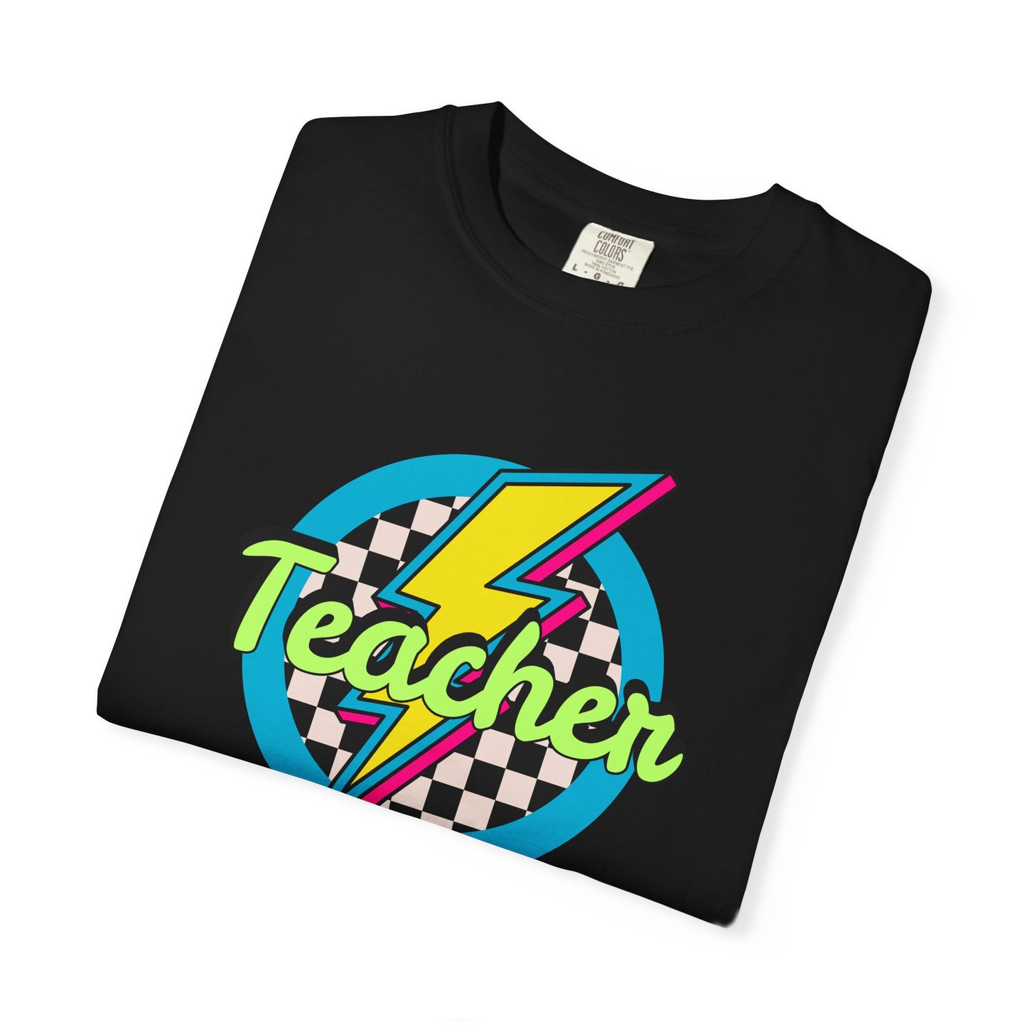 Teacher Lightning Bolt T-Shirt — Retro Checkered Graphic Tee for Educators