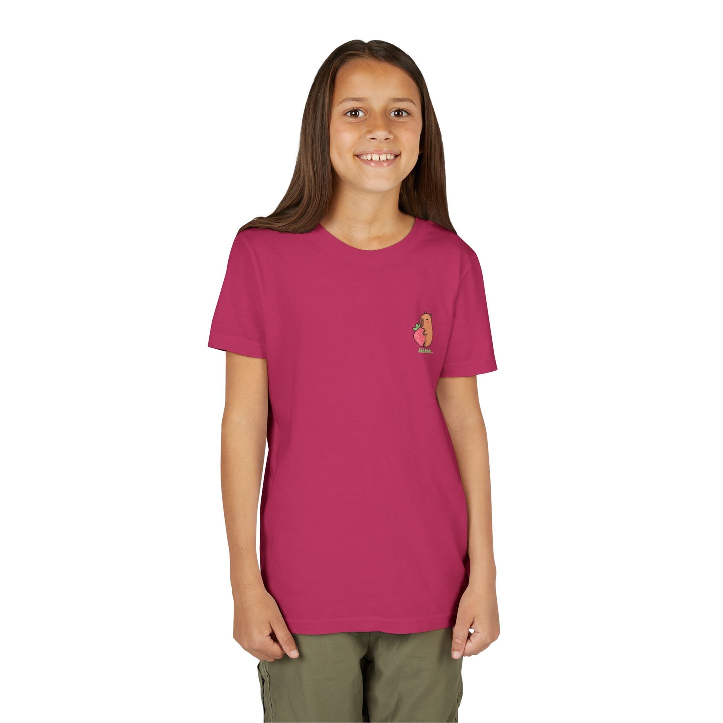 Capybara Hugging Strawberry Youth Tee