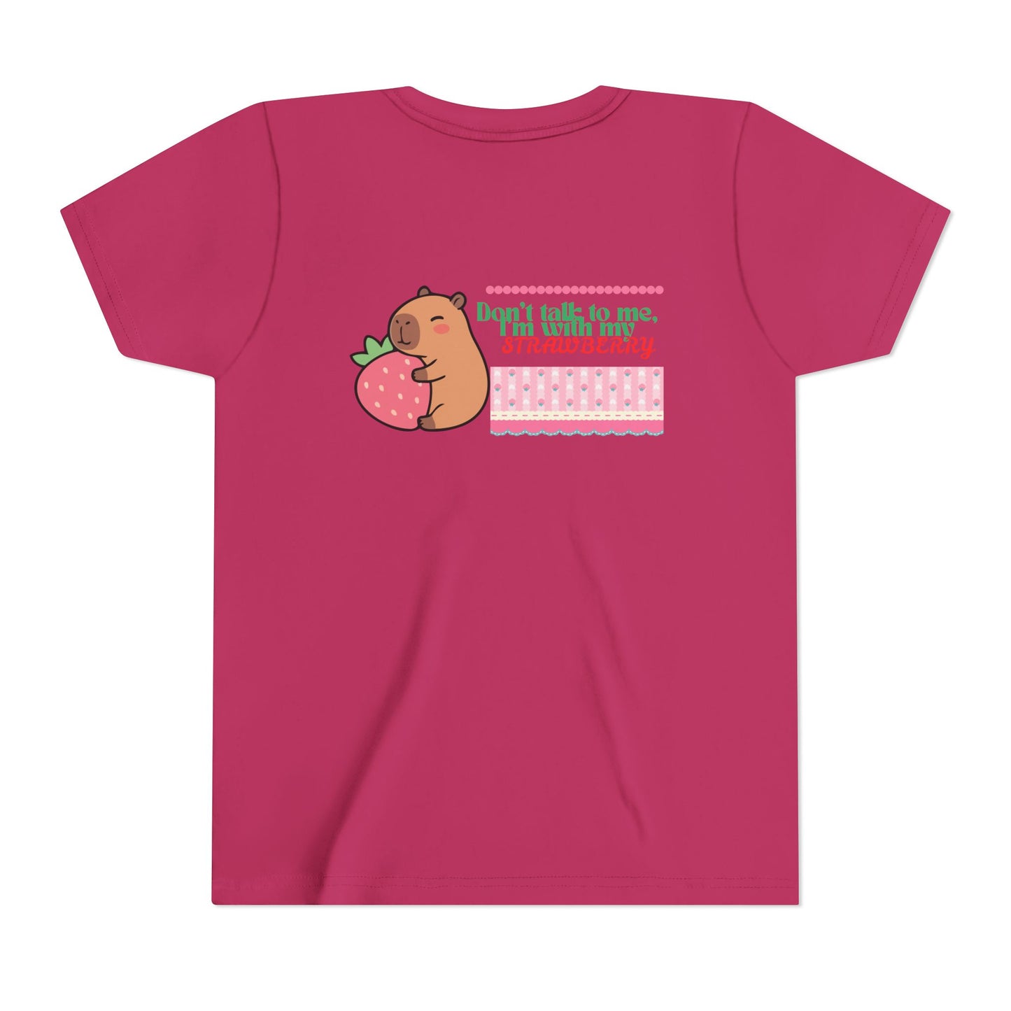 Capybara Hugging Strawberry Youth Tee