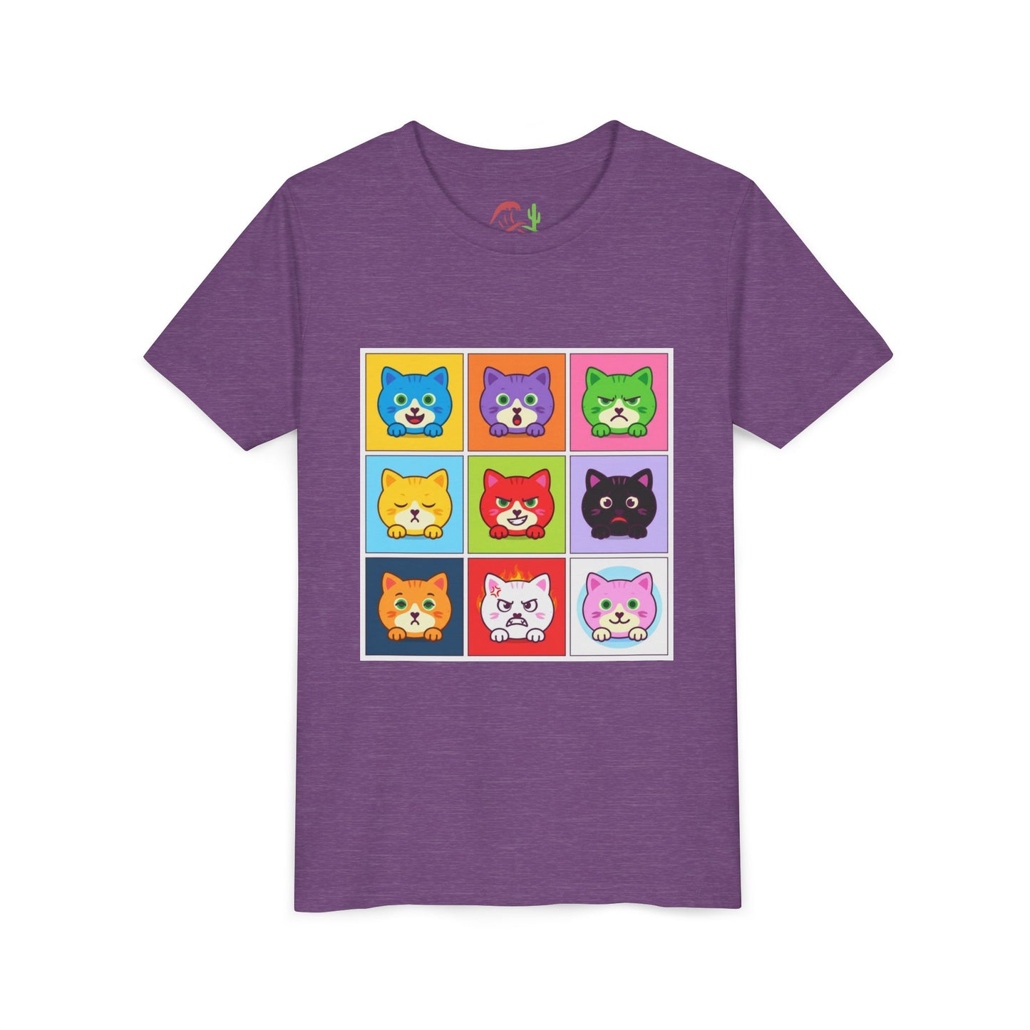 Playful Cat Faces Youth Tee | Cute Animal Shirt for Kids, Stylish Summer T-shirt, Perfect Gift for Cat Lovers, Birthday or Holiday