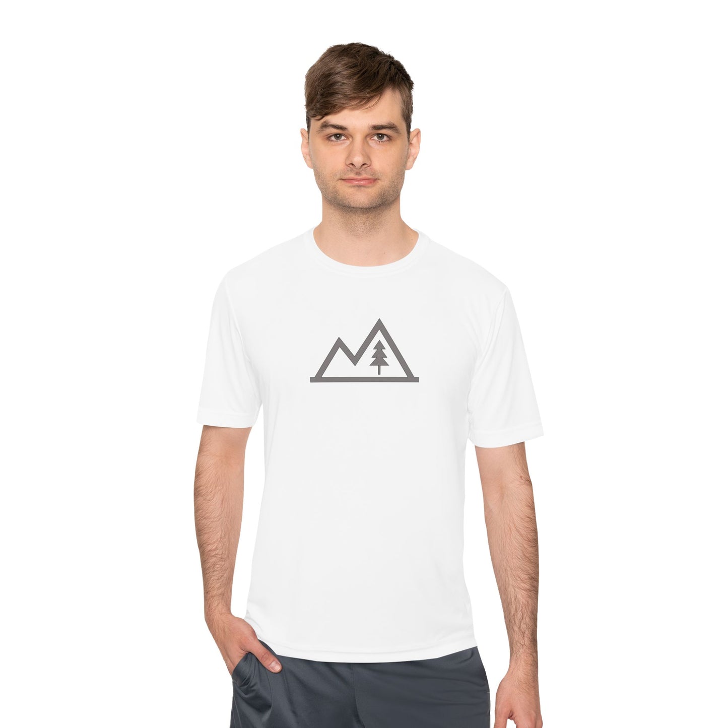 Mountain Outline Tee — Minimal Tree Graphic Performance Shirt