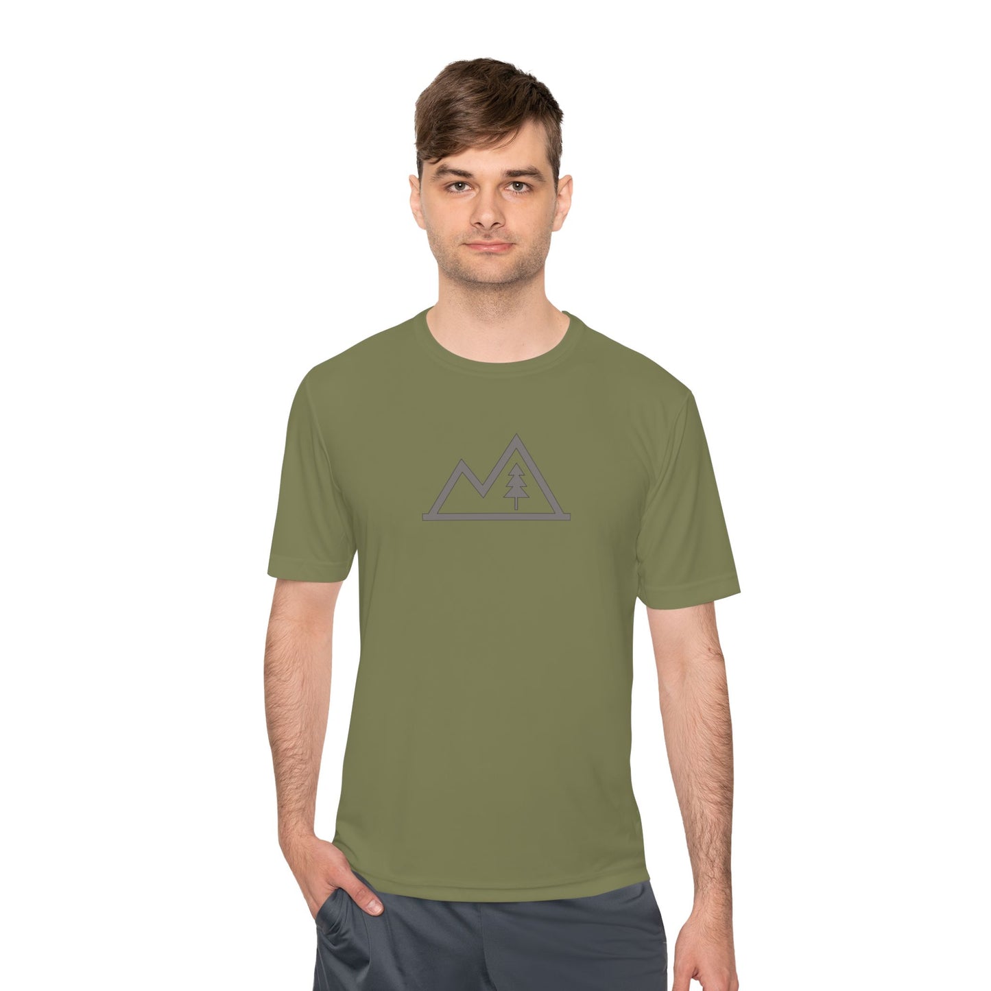 Mountain Outline Tee — Minimal Tree Graphic Performance Shirt