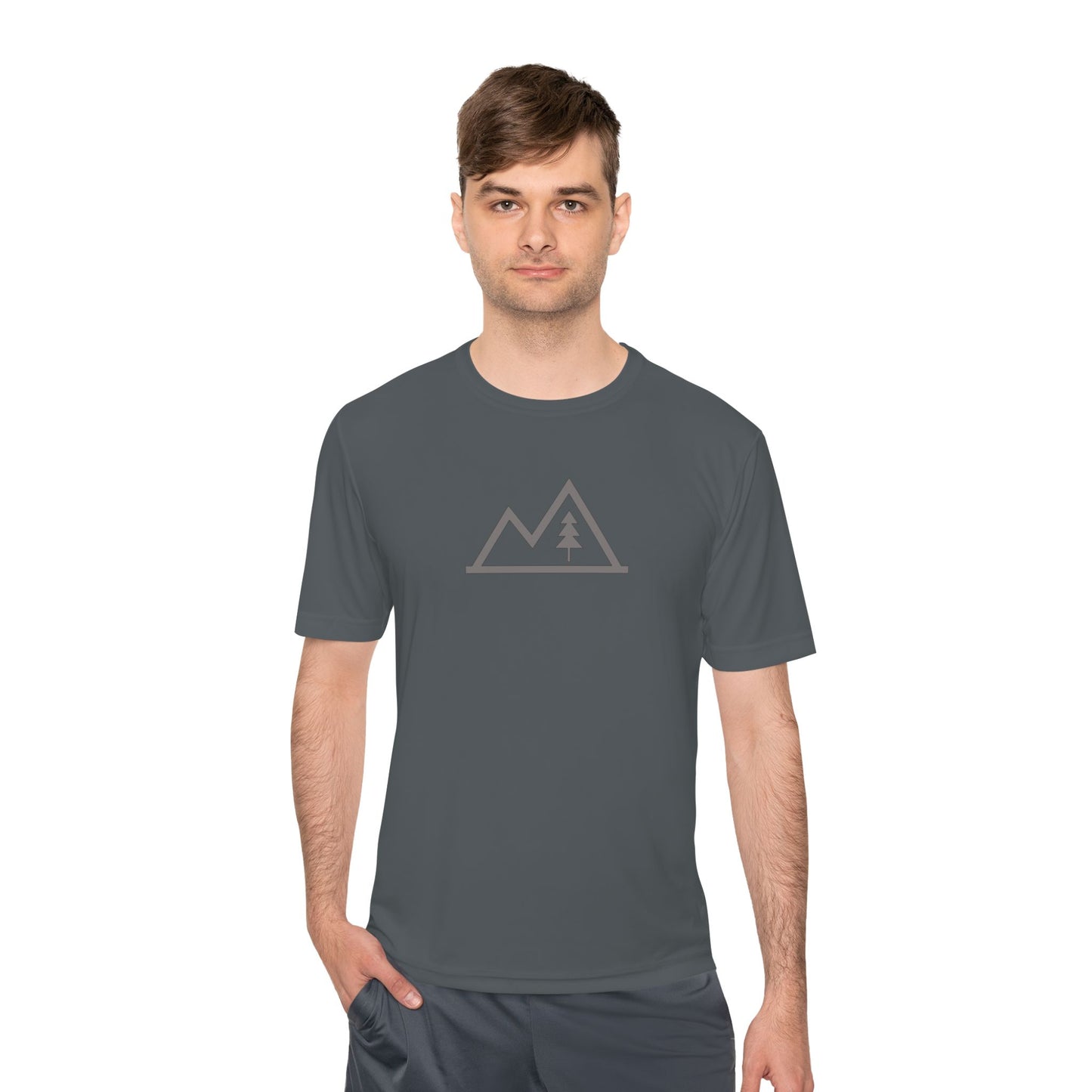 Mountain Outline Tee — Minimal Tree Graphic Performance Shirt