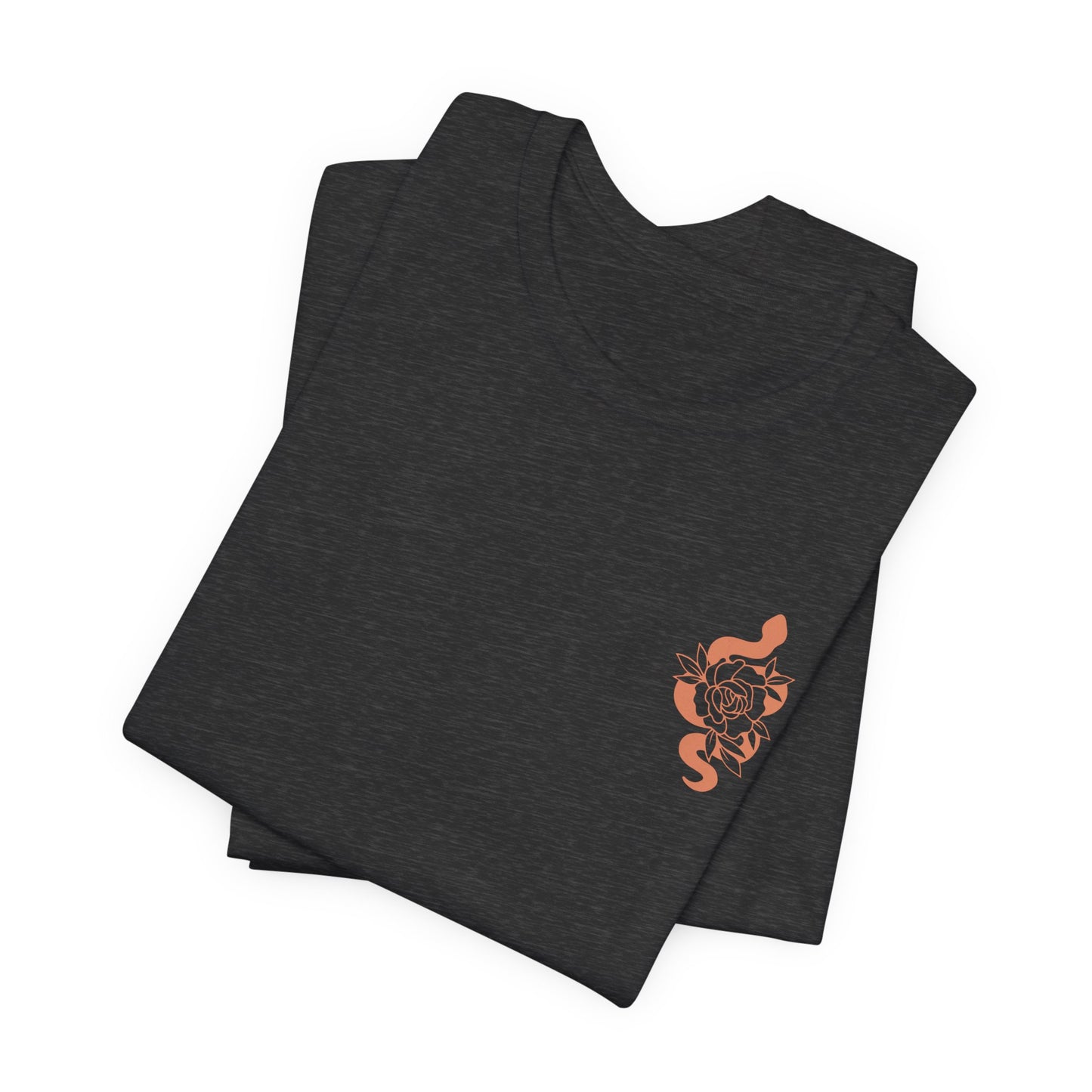 Snake Floral Chest Tee — Small Rose Gold Snake Graphic T‑Shirt