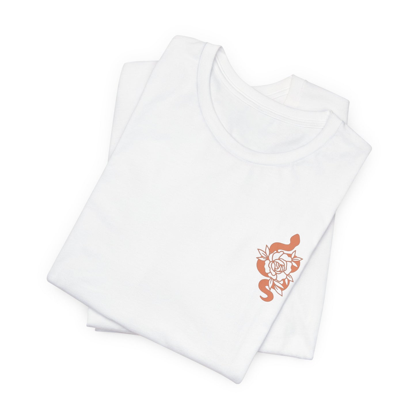 Snake Floral Chest Tee — Small Rose Gold Snake Graphic T‑Shirt