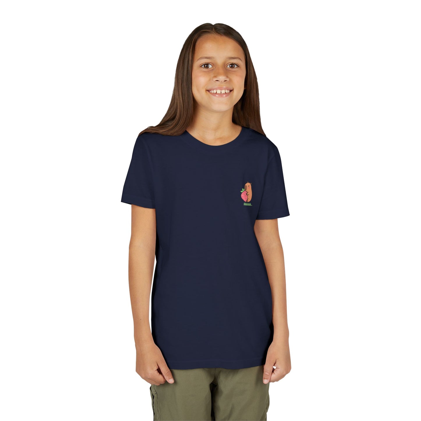 Capybara Hugging Strawberry Youth Tee
