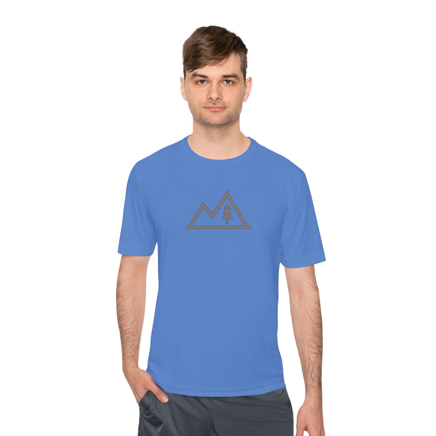 Mountain Outline Tee — Minimal Tree Graphic Performance Shirt