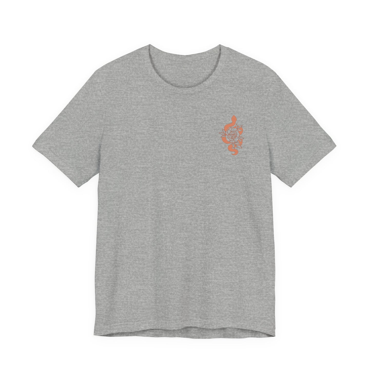 Snake Floral Chest Tee — Small Rose Gold Snake Graphic T‑Shirt