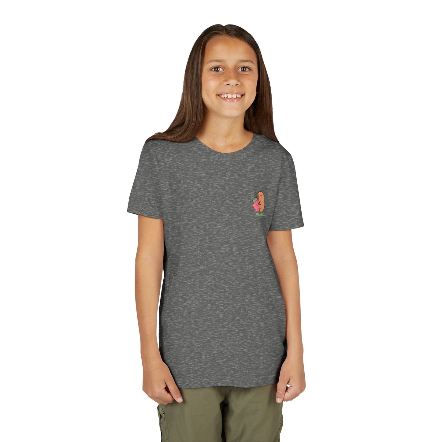 Capybara Hugging Strawberry Youth Tee