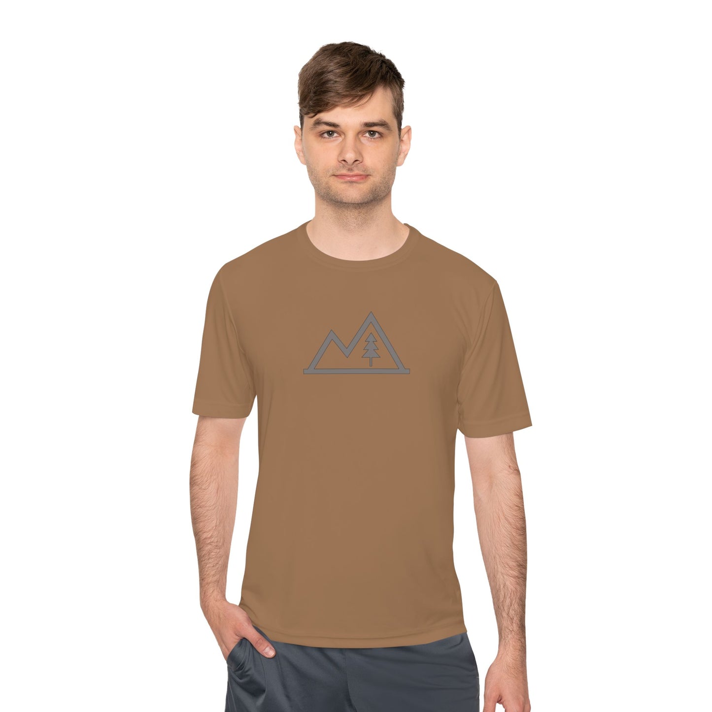 Mountain Outline Tee — Minimal Tree Graphic Performance Shirt