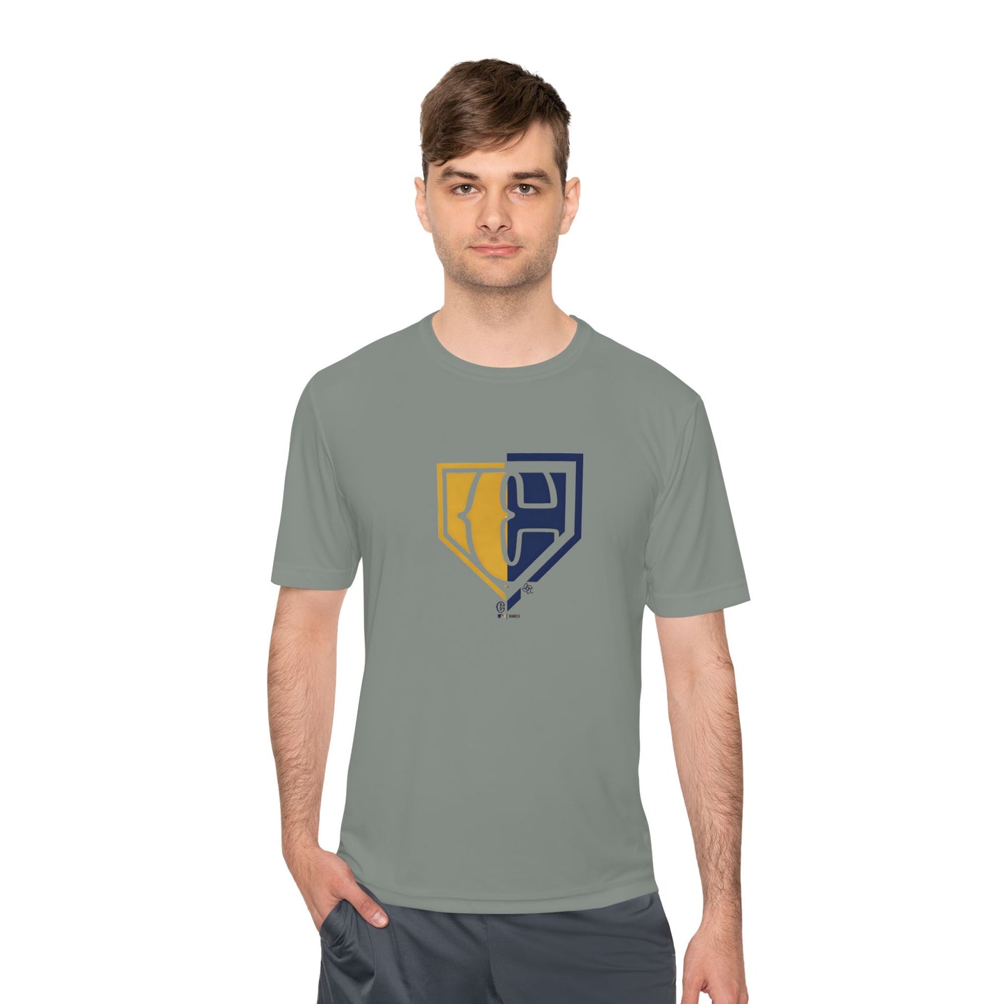 Baseball Shield Performance Tee — Split Team Logo Moisture-Wicking Shirt