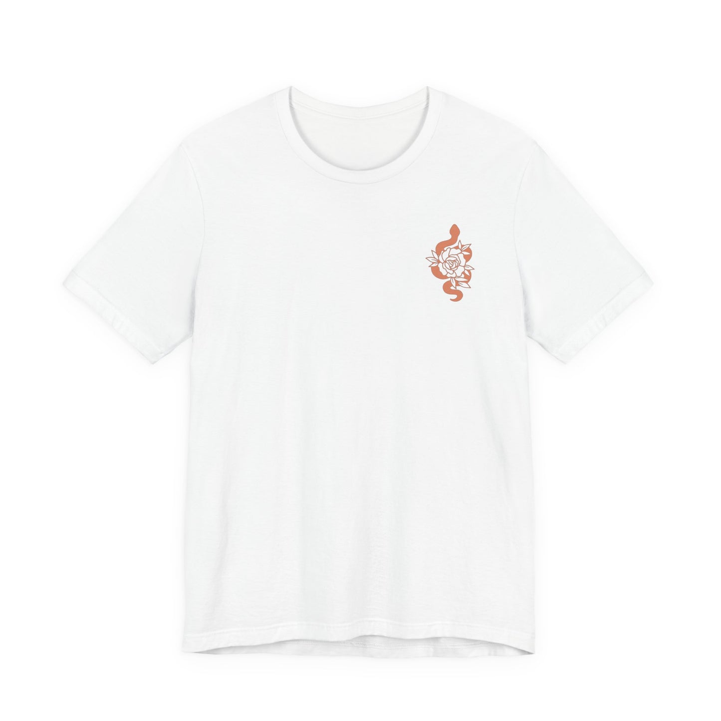 Snake Floral Chest Tee — Small Rose Gold Snake Graphic T‑Shirt