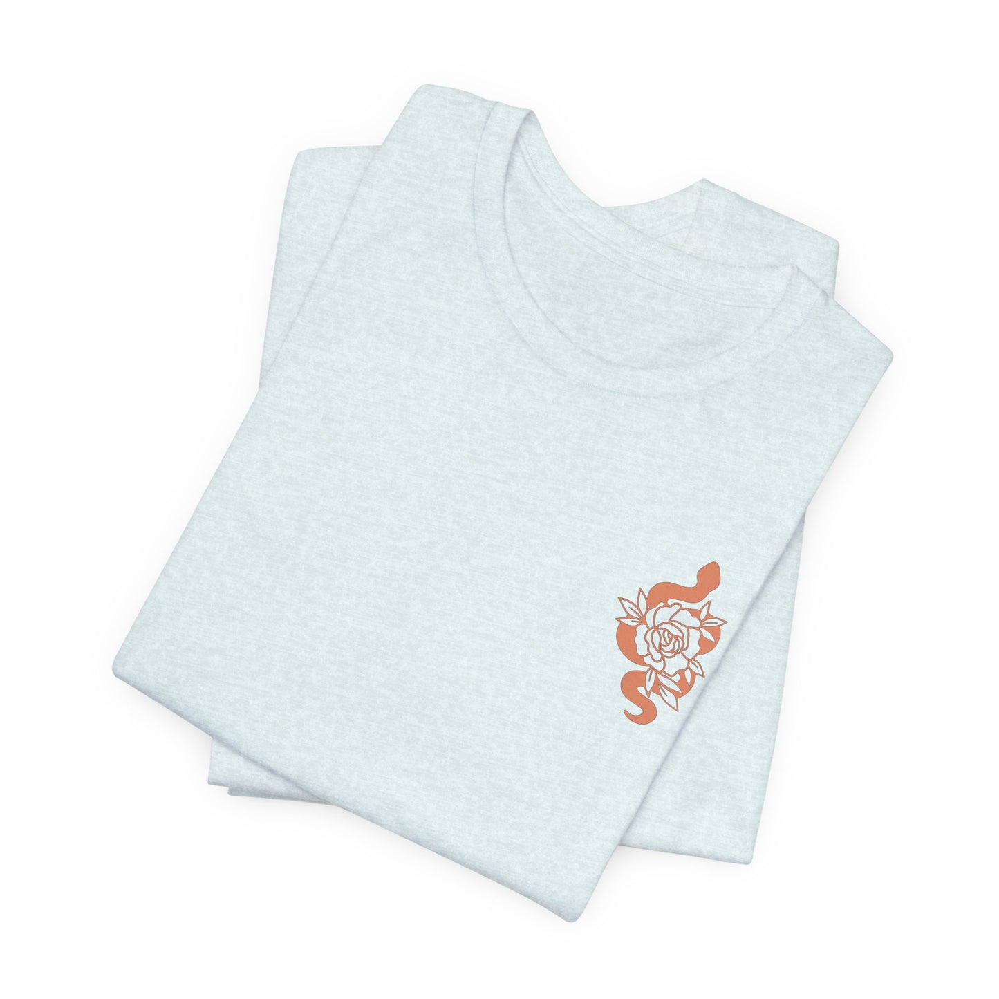 Snake Floral Chest Tee — Small Rose Gold Snake Graphic T‑Shirt