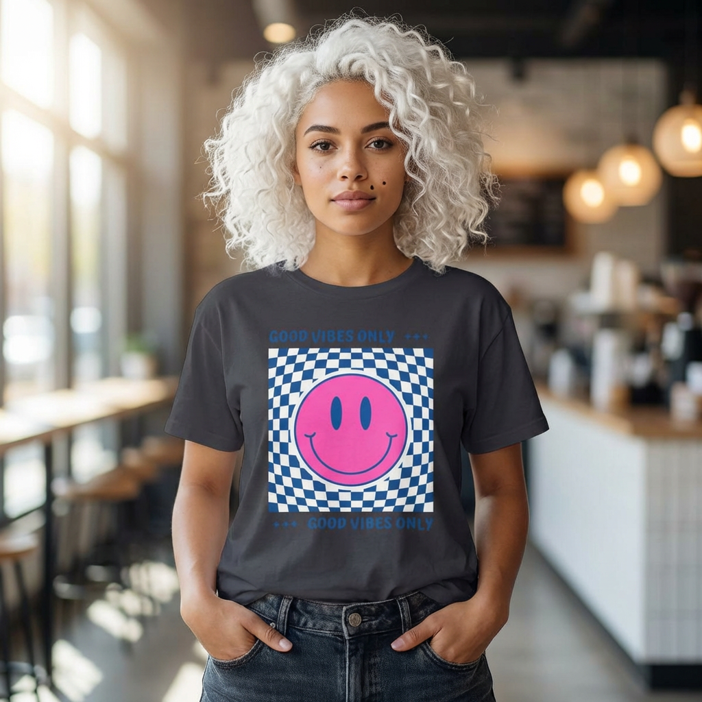 Smiley Checkerboard Oversized T-Shirt