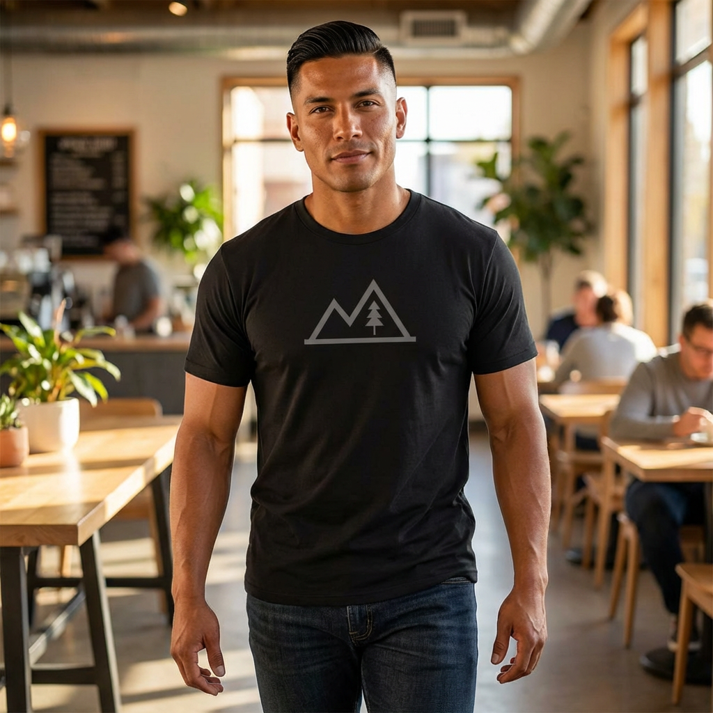 Mountain Outline Tee — Minimal Tree Graphic Performance Shirt