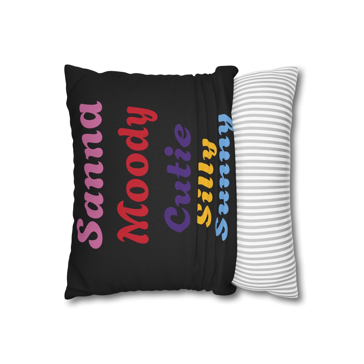Silly, Sanna, Sunny, Cutie, and Moody Fun Throw Pillow Cover