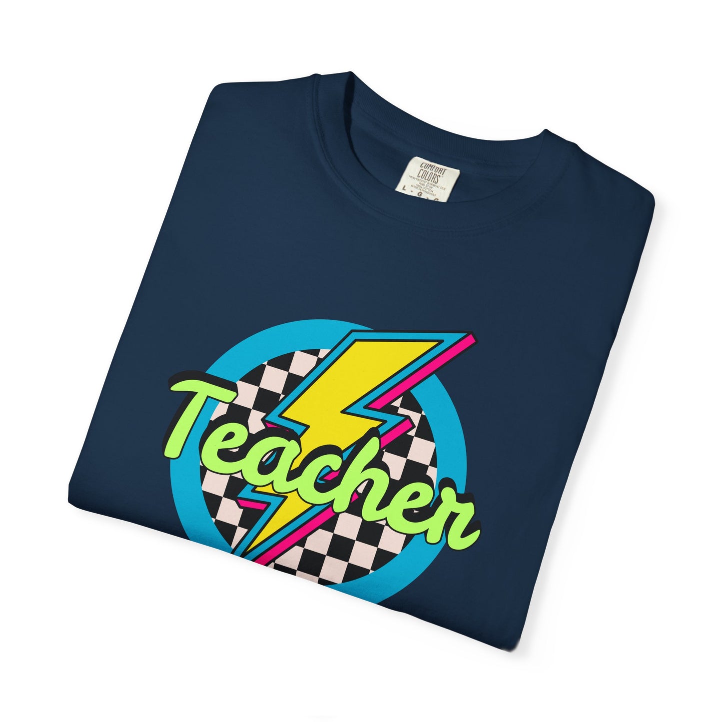 Teacher Lightning Bolt T-Shirt — Retro Checkered Graphic Tee for Educators