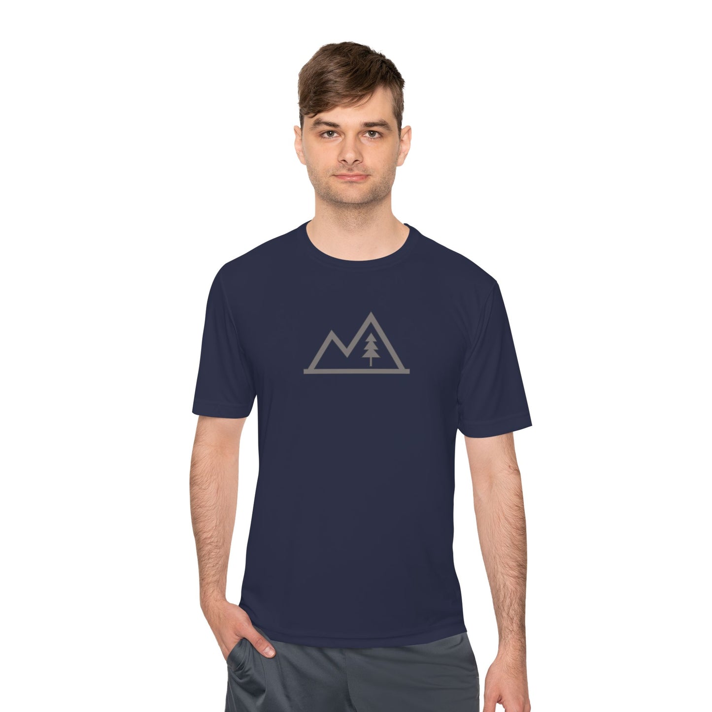 Mountain Outline Tee — Minimal Tree Graphic Performance Shirt
