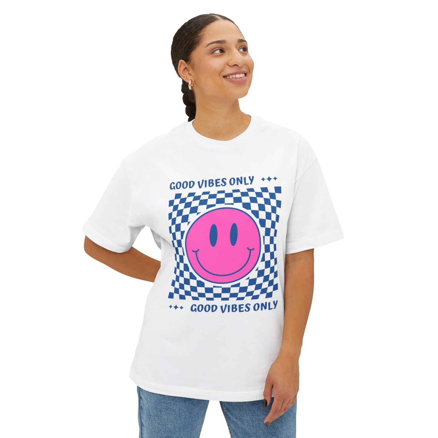 Smiley Checkerboard Oversized T-Shirt