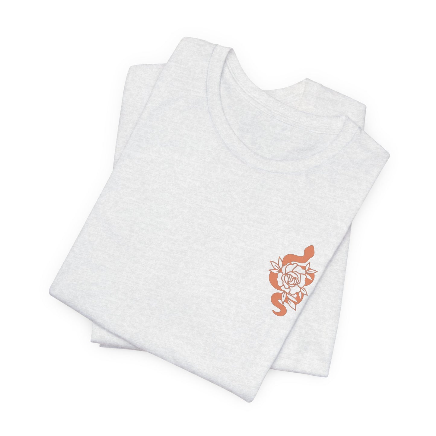 Snake Floral Chest Tee — Small Rose Gold Snake Graphic T‑Shirt