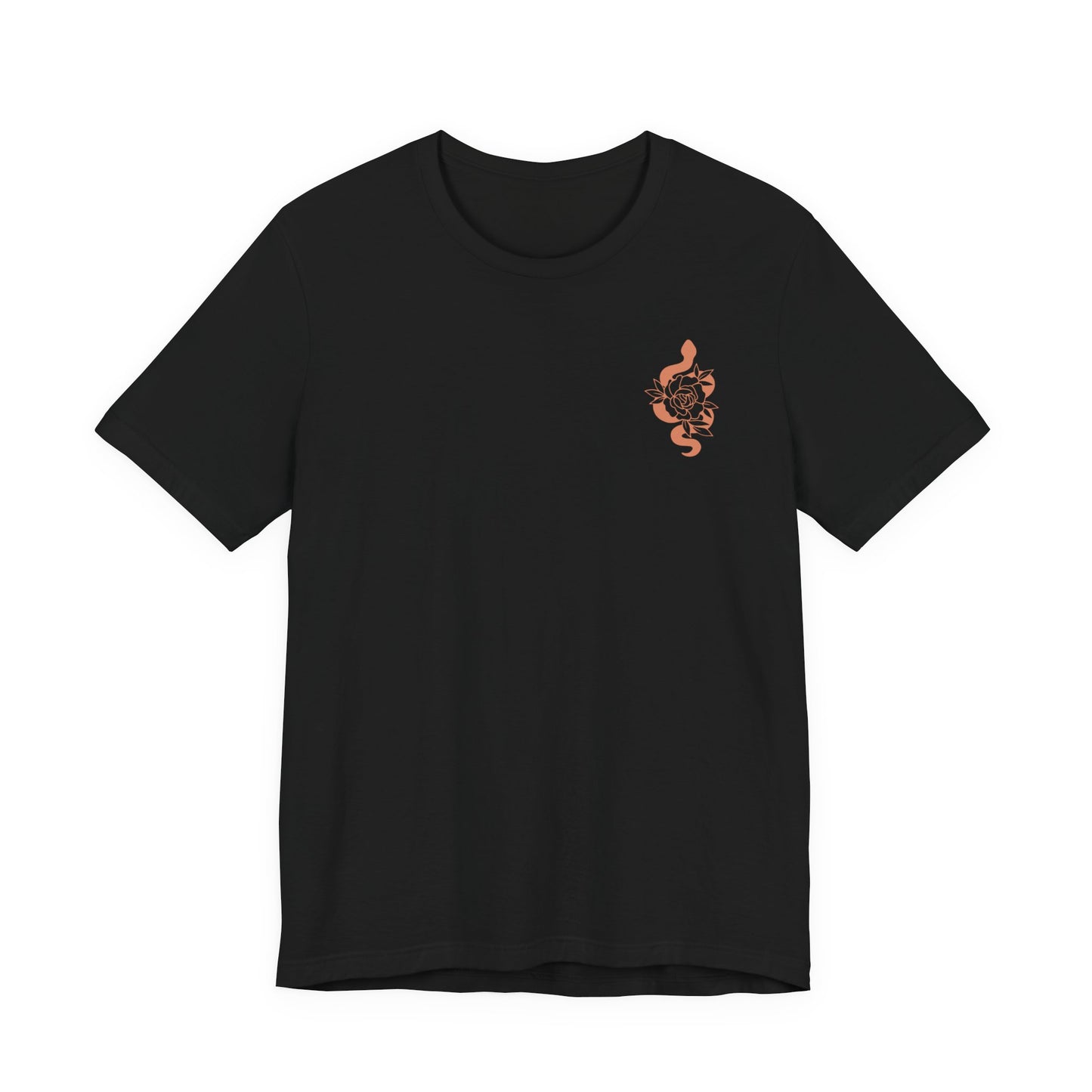 Snake Floral Chest Tee — Small Rose Gold Snake Graphic T‑Shirt