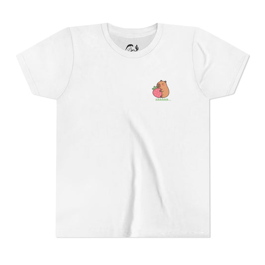 Capybara Hugging Strawberry Youth Tee