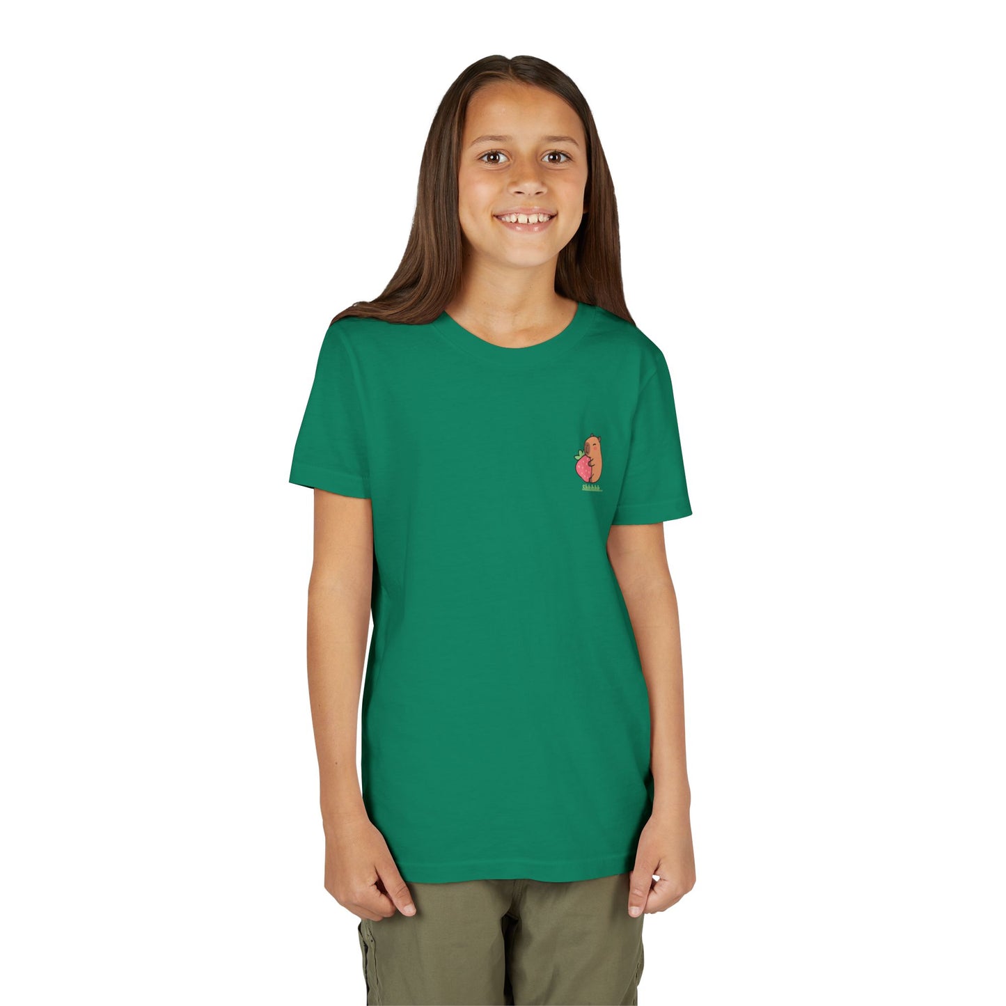 Capybara Hugging Strawberry Youth Tee