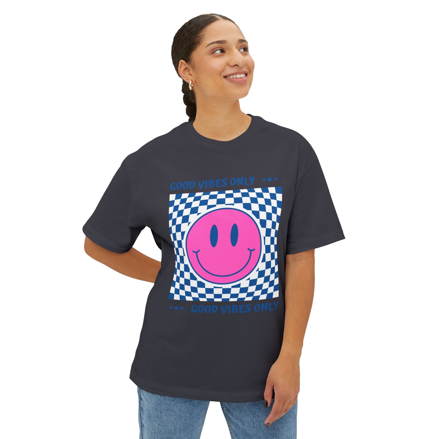 Smiley Checkerboard Oversized T-Shirt
