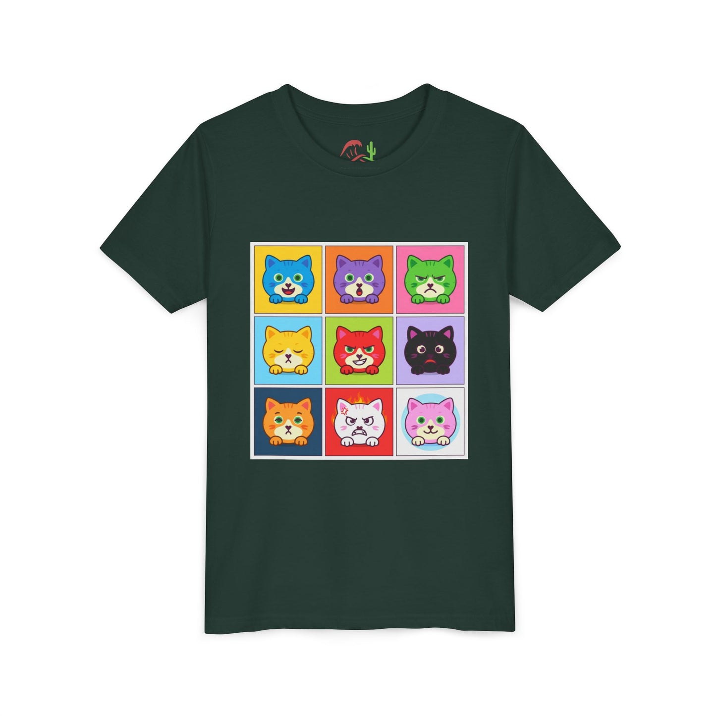 Playful Cat Faces Youth Tee | Cute Animal Shirt for Kids, Stylish Summer T-shirt, Perfect Gift for Cat Lovers, Birthday or Holiday