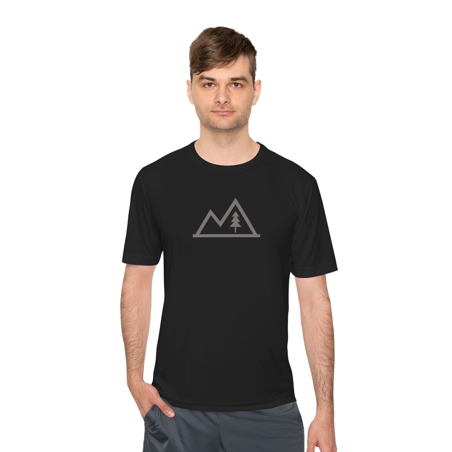 Mountain Outline Tee — Minimal Tree Graphic Performance Shirt