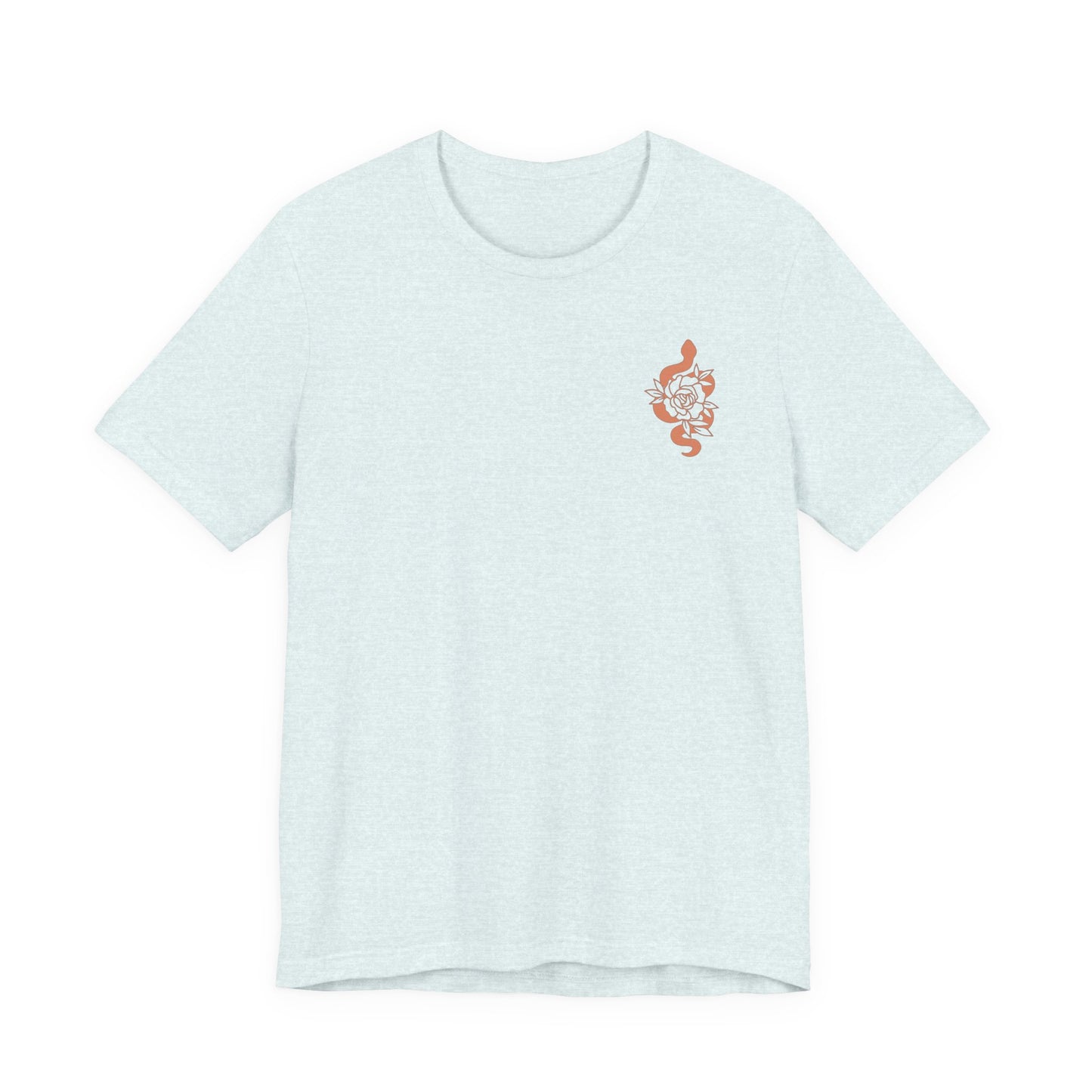 Snake Floral Chest Tee — Small Rose Gold Snake Graphic T‑Shirt