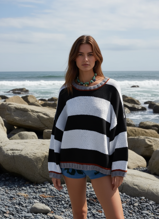 Color Block Round Neck Sweater